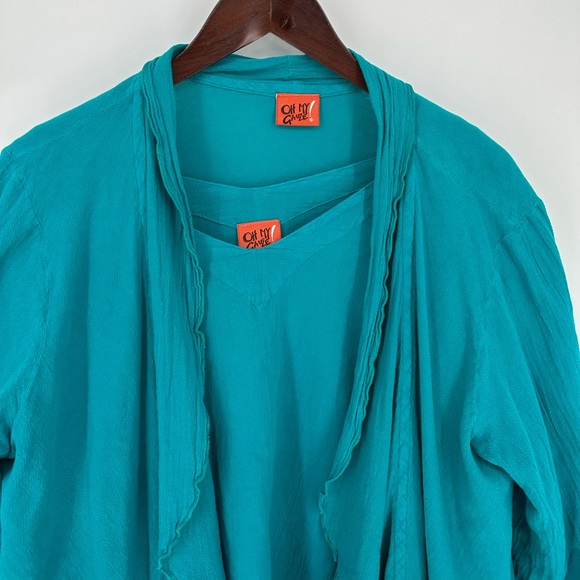 Oh My Gauze! Cardigan Top Set Layered Lagenlook Blue Resort Cruise Size 2 Large - Picture 4 of 10